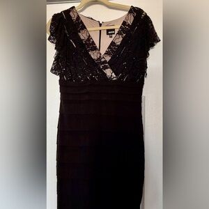 Black Lace Bodice Layered Midi Dress - Women